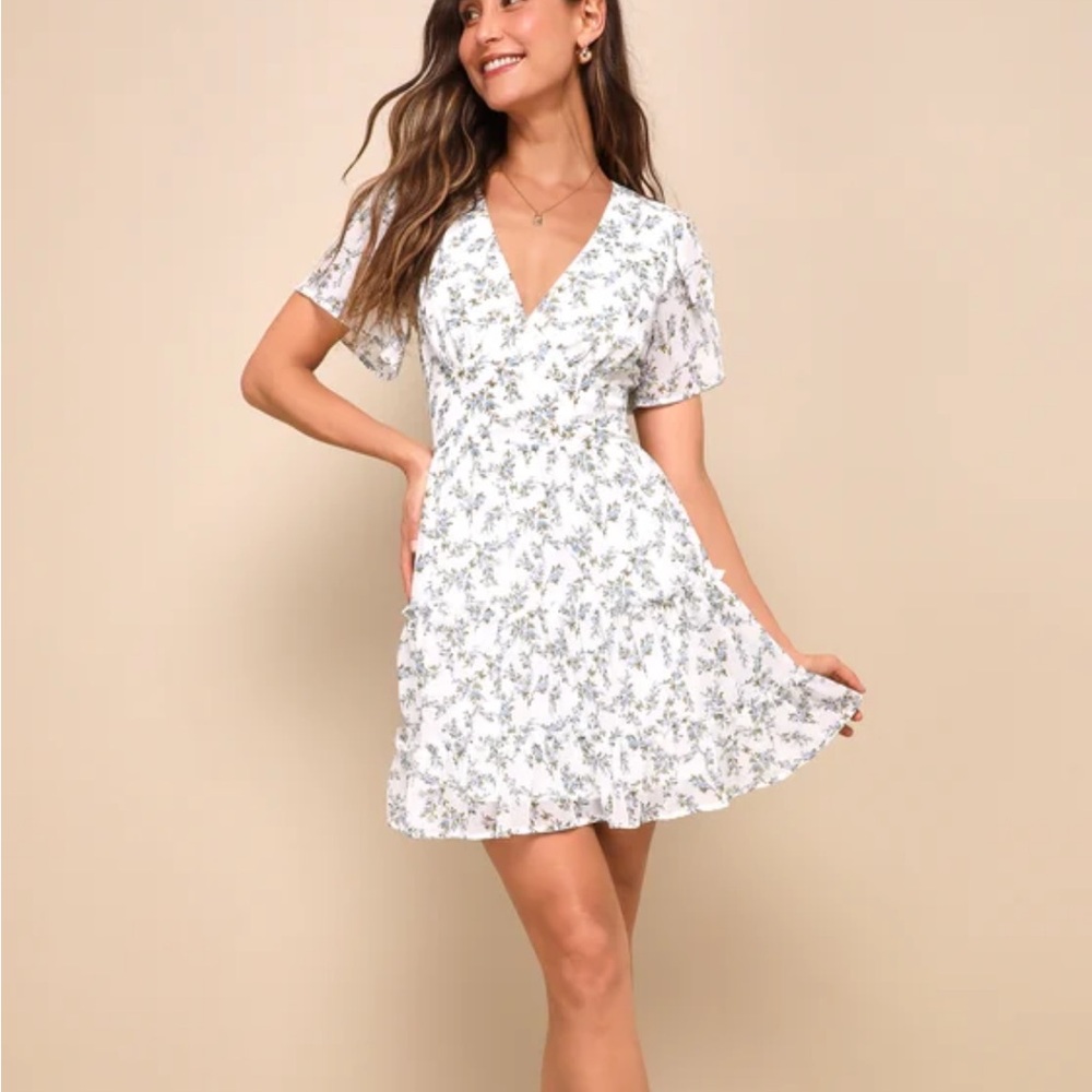 Lulu's So True White Floral Print Tiered Short Sleeve
Mini Dress